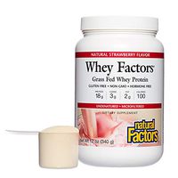 Whey Factors by Natural Factors, Grass Fed Whey Protein Concentrate, Aids Muscle Development and Immune Health, Gluten Free, Strawberry, 12 oz (13 servings)