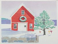 "Barn with Wreath," Blank Holiday Notecards, 8 Cards Cello-Wrapped, by Anne Kilham
