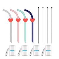Collapsible Silicone Straws, Folding, Flexible, and Portable Straws 4 Silicone Reusable Straws with 4 Portable Keychain Carrying Cases and 4 Cleaning Brushes Set of 4