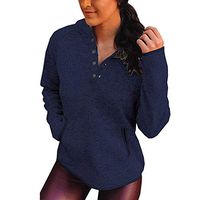 HNTDG Women Winter Warm Long Sleeve Button Neck Casual Sweatshirt with Pockets Top Blouse Coat Navy