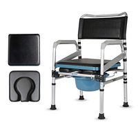 NESSTIC Toilet Chair Commode Seat with Padded Cushion Portable Adjustable Height Bedside Commodes 3 in 1 Foldable Shower Bath Chair with Armrests and Backrest for Elder Disabled Pregnant Women