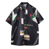 Men Tropical Shirts Summer Beach Hawaiian Printing Fashion Lapel Casual Loose Short-Sleeve Top Blouse