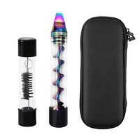 Premium Flat Mouth Glass Tube Tool Set for Dry Herbs with Cleaning Tools & Zipper Case (Rainbow)