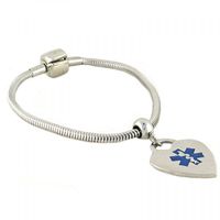 N Style ID Pan-Dorra PRE-Engraved “ON Blood THINNER” Stylish Medical ID Bracelet - Heart Blue Alert Charm 7.50