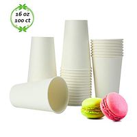 TashiLiving [100 Pack-16oz] Paper Coffee Cups Disposable Tea & Hot Chocolate container to go, 16 Ounce, White