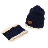 Bolayu Fashion Men Women Winter Warm Knitted Beanie Hat Cap + Scarf Keep Warm Set (Navy)