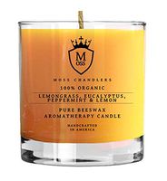 Moss Chandlers - Lemongrass, Eucalyptus, Peppermint & Lemon - 100% Organic Aromatherapy Scented Beeswax Candle Glass Tumbler (10 oz) - Safe, Non-Toxic, Non-GMO Candles