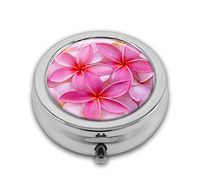 LuxSweet Pill Box,Tropical Plumeria Pill Case for Purse Pocket Pill Organizer with 3 Compartments Silver 2.1 Inches Portable Vitamin Medicine Case Holder