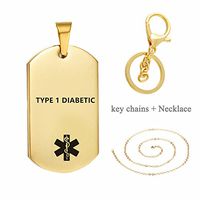 LiFashion LF 316L Stainless Steel Sos Emergency ICE TYPE 1 Diabetic Medical Alert ID Dog Tag Pendant Necklace Caduceus Keychain for Men Women Gold