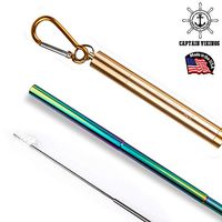 Reusable Collapsible Straw, 9.25” Tight Seals Stainless Steel Telescopic Travel Straw with Portable Aluminum Case & Cleaning Brush, Pefect for 12oz/20oz/30oz Cups (Rainbow Straw with Rose Gold Case)