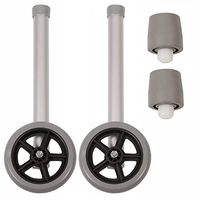 PCP Wheel Attachment Kit for Walkers (Includes Two 5-inch Wheels and Two Glide Tips), Adjustable, Silver