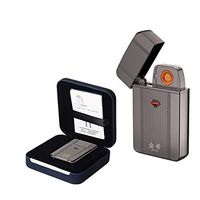 jinxi Electronic Lighter, USB Charger Cigarette Lighter Long Battery Life No Gas Flameless with USB Charging Cable Gift Box Stylish Metal Cigarette Lighter (Twilight)