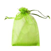 VOBAGA 100 PCS Sheer Drawstring Bag 4" x 6" Gift Organza Jewelry Pouches Light Green Candy Sack for Christmas Wedding Party