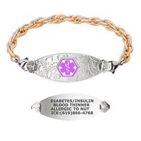 Divoti Custom Engraved Medical Alert Bracelets for Women, Stainless Steel Medical Bracelet, Medical ID Bracelet w/Free Engraving – Lovely Filigree Tag w/Inter-Mesh Gold/Silver-Purple-7.0"