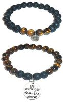 Aromatherapy Women's Tiger Eye & Black Lava Essential Oil Diffuser Beads Charm Stretch Bracelet Gift Set. (Be Stronger Than The Storm)