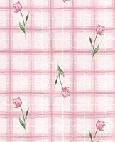 Delicate Soft Pink Tulip & Plaid Tissue Paper # 225 Gift Paper - 10 Lg. Sheets
