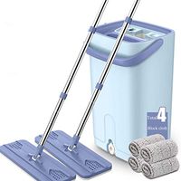 JKLJKL Microfiber Mop, Flat Mop Set with Bucket and Drainer, with Fiber Mop Pad,Blue,C