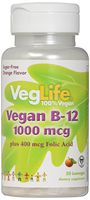 VegLife B-12 Plus Folic Acid Vegan Lozenge, 1000 mcg, Orange, 50 Count