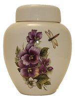 Pansy and Dragonfly - Flower Funeral Urn - Cremation Urn for Human Ashes - Hand Made Pottery
