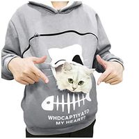 Women Casual Sweatshirt Long Sleeve Animal Pouch Hooded Carry Cat Breathable Pullover with Front Pocket Fashion Hoodies Gray
