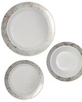 Party Joy 75-Piece Plastic Dinnerware Set | Marble Collection | (25) Dinner Plates, (25) Salad Plates  & (25) Bowls| Heavy Duty Premium Plastic Plates for Wedding, Parties, Camping & More (Silver)