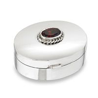 Pillbox Sterling Silver Red Glass Classic Oval Pill Box
