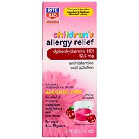 Rite Aid Children's Allergy Relief with Diphenhydramine HCI, Cherry Flavored, 12.5 mg - 4 fl oz | Allergy Medicine for Kids | Alcohol-Free