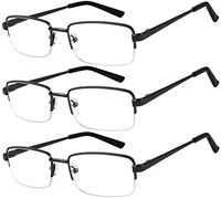 Reading Glasses Set of 3 Half Rim Black Metal Glasses for Reading Quality Spring Hinge Readers Men and Women +2.5