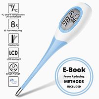 Digital Body Thermometer (Blue), 8 Seconds Fast Reading Temperature for Oral Rectal Underarm Fever Check, Soft Head LED Memory Display for Babies Kids Adults (Plus Fever Reducing E-Book)