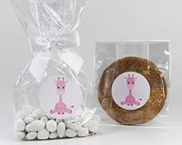 Pink Giraffe Baby Shower Treat Party Favor Bag Set for Girls with Stickers & Twist-Tie Satin Bows. 10 Ready-to-Use 11x5x3 Clear Cellophane Goodie Gift Bags, Bows and Stickers. Pink, White, Clear