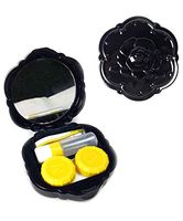 [2 Pack], JAVOedge Black Rose Contact Lens Carry Case Travel Kit with Bonus Soft Microfiber Lens Cleaning Cloth