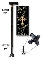 Walking Cane Adjustable T Handle with Footed Cane Tip Gold Cross Design