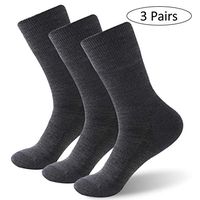 Forcool Crew Diabetic Socks, Women's Men's Merino Wool Circulatory Non Binding Loose Top Mid Calf Seamless Toe Cushioned Sole Non Blister Edema Socks Dress Socks, 3 Pairs Dark Gray Medium