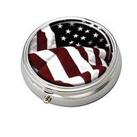 Cecillia American Flag Decorative Boxes Silver Round Pill Box Medicine Tablet Holder Wallet Organizer Case for Pocket or Purse