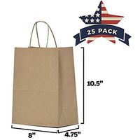 Kraft Paper Gift Bags with Handles - 8x4.75x10.5 25 Pcs Brown Shopping Bags, Party Bags, Goody Bags, Cub, Favor Bags, Business Bags, Kraft Bags, Retail Bags