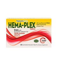 NaturesPlus Hema-Plex, Sustained Release (6 Pack) - 85 mg Elemental Iron, 30 Vegetarian Tablets - Iron, Vitamin C Supplement For Total Blood Health - Gentle Formula - Gluten-Free - 180 Total Servings