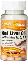 Mason Natural, Cod Liver Oil With Vitamin A C & D, Orange Flavor Chewable Tablets, 100 Count Bottle (pack of 3), Dietary Supplement Supports Healthy Heart, Brain, Blood Pressure and Immune System