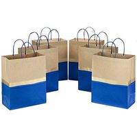 Hallmark 13" Large Paper Gift Bags (Pack of 6 - Blue & Kraft) for Birthdays, Weddings, Graduations, Father's Day, Baby Showers, Bridal Showers
