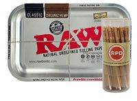 Raw “Metallic” Rolling Tray Small, with 50 RAW Natural King Size Cones - 2 Item Bundle