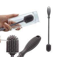 Silicone Bottle Cleaning Brush, 12.5’’ Water Bottle Cleaner with Long Handle for Washing Baby Bottles Narrow Neck Containers Vase Glassware Vacuum Hydro Flask Thermos (Gray, 1 Pack)