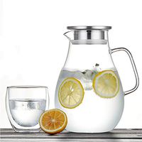 Liter Glass Pitcher with Lid, Water Carafe Jug for Hot/Cold Water Stainless Steel, Durable, Save Space, Easy to Use and Clean, Suitable for Family or Office