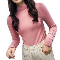 HNTDG Autumn Winter Womens Turtleneck Long Sleeve Knit Pullover Sweater Solid Velvet Slim Tops Pink
