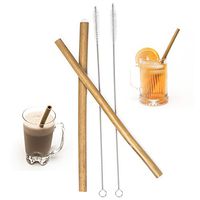 Reusable Bamboo Drinking Straws - 9 inches Long - 2 Pack - Colors and Straw Widths Vary - Comes with 2 Bonus Cleaning Brushes