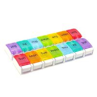 Portable Weekly 7-Day Pill Organizer, Travel Medicine Box, Rainbow Color, BPA Free with Easy Push Button Design Case Holder for Pills/Vitamin/Supplements/Medicine, 2 Pack