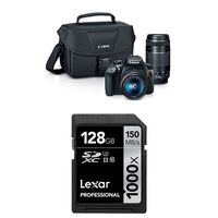 Canon EOS Rebel T6 Digital SLR Camera Kit with EF-S 18-55mm and EF 75-300mm Zoom Lenses (Black) + Lexar 128GB Memory Card