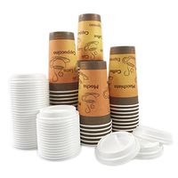 Black Cat Avenue 50 Sets 20 oz Disposable Hot Orange Paper Cups with White Lids For Hot Drinks Coffee Cocoa Chocolate Latte Cappuccino