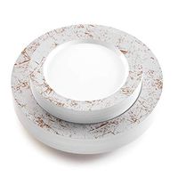 50 Piece Disposable Plates - Heavy Duty Plastic Dinnerware for Wedding Birthday Party Holiday Baby Shower - Includes 25 Dinner Plates and 25 Dessert Plates (Silver Marble)