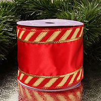 Krafty Klassics 1 Roll of Wide Candy Cane Border Wired Ribbon (4" Width x 10 Yds) (Red/Gold)