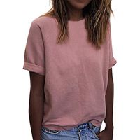 Amlaiworld Women Plus Size Tee Shirt Casual Loose Cotton Solid O-Neck T-Shirts Fashion Short Sleeve Blouse Summer Basic Shirt Pink