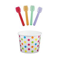 Black Cat Avenue Paper Ice Cream Cups with Spoons Combo, Polka Dot, Rainbow, 12 Ounce, 50 Pack